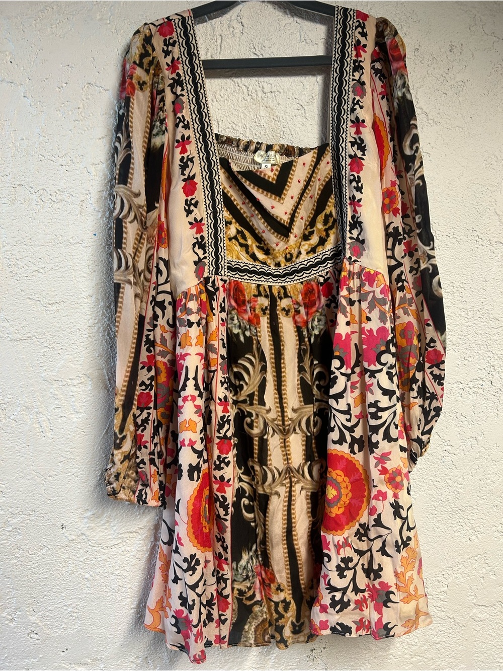 Nikasha Multicolor Floral & Scroll Print Long Sleeve Dress